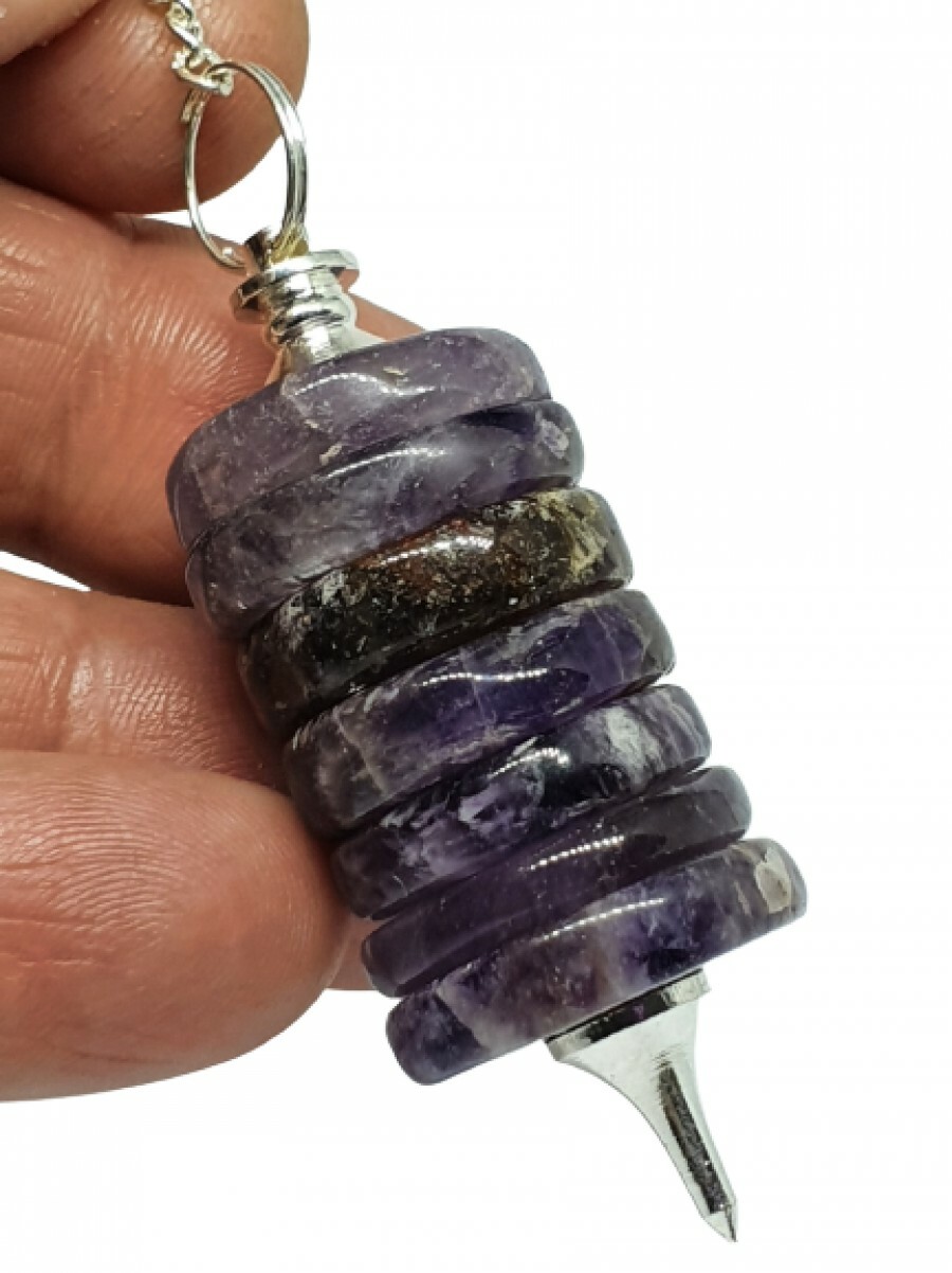 Amethyst Pendulum Crystal Disc Point Gemstone Round Dowsing Reiki Healing UK