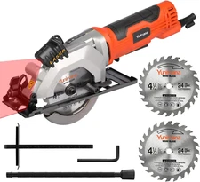 4Amp 3500RPM Mini Circular Saw with Laser Guide, Vacuum Adapter, Blade Wrench an