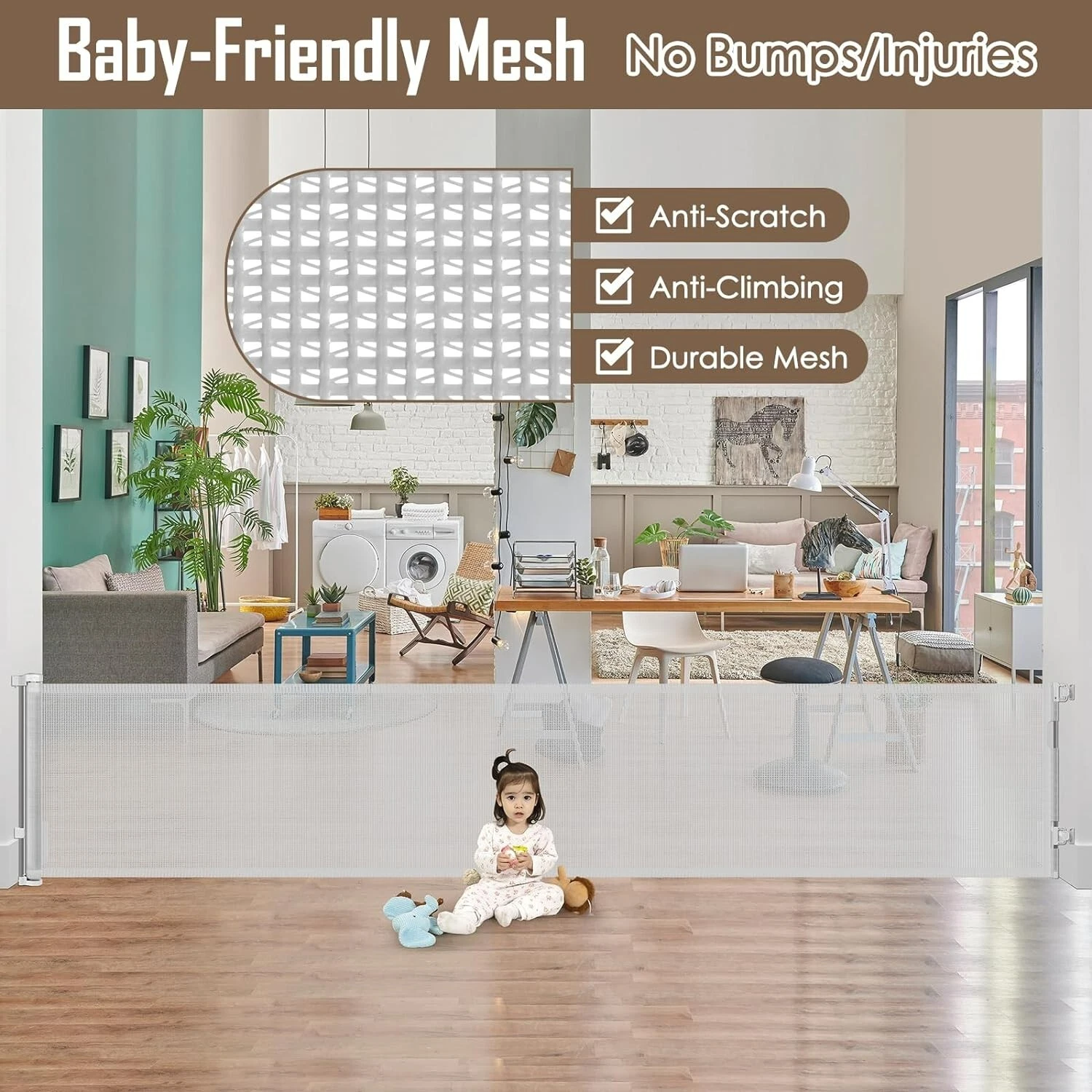 178" extra wide 35" tall retractable Scratch-Resistant Mesh Pet gate baby gate