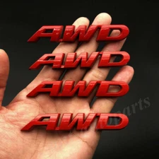 4pcs Metal Red AWD Car Trunk Rear Side Emblem Badge Decal Sticker V6 4X4 4WD
