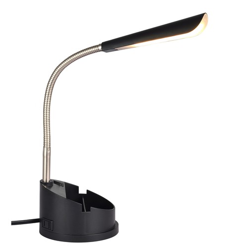 LED Desk Organizer Lamp with AC Outlet, Black, Plastic Finish, Modern