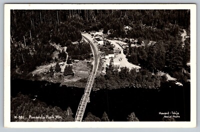 RPPC Amanda Park Washington Bridge Logging Postcard - M1