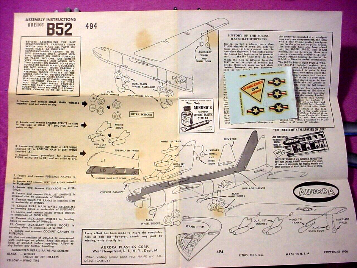 Kit Aurora B52 Stratofortress 1/270 N°494-49 – Neuf En Boîte Jamais Monté