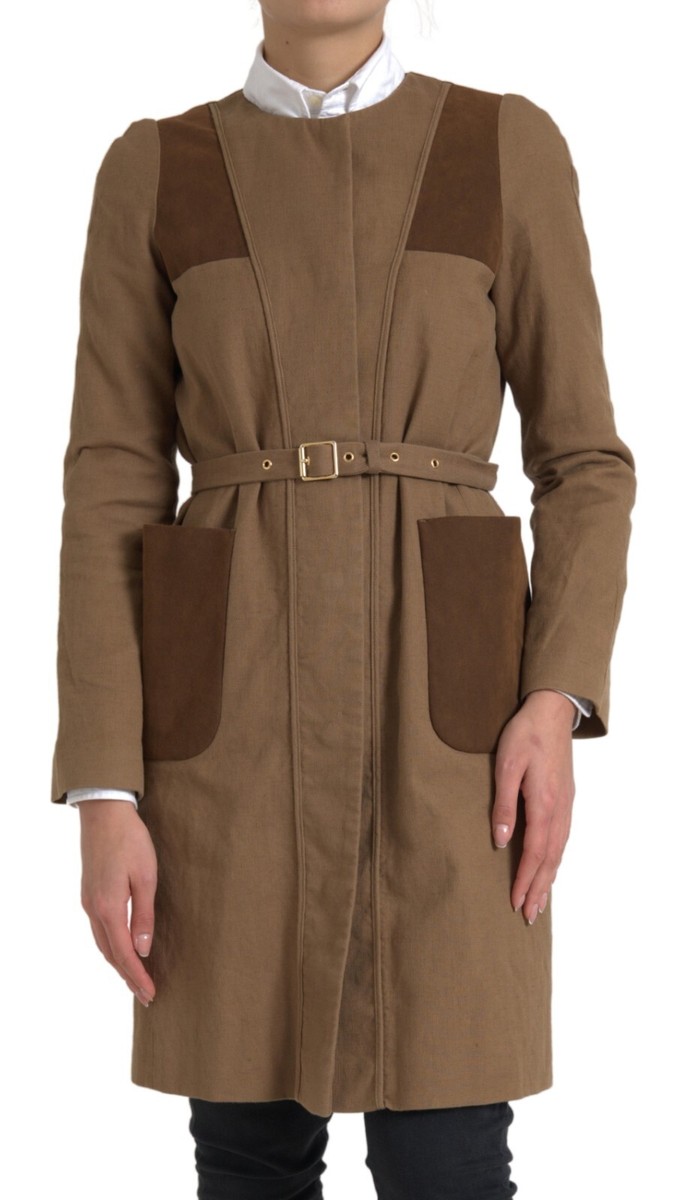 FILLIPA K Jacket Brown Cotton Belted Long Sleeves Trench Coat IT40