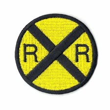 Train Railroad Crossing Yellow Street Sign Logo Iron On Embroidered Patch