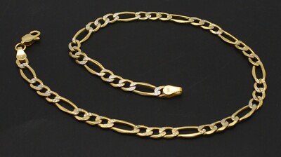 Real 10k 2 tone Solid Gold figaro Shiny Anklet Bracelet Chain 10in 3.5gr