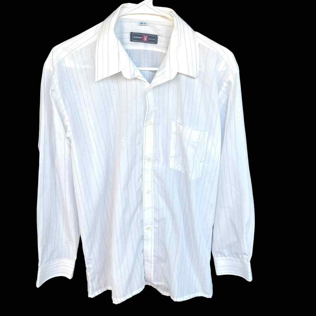Vintage Playboy Executive Dress Shirt Mens 40-16 White Vintage Playboy Executive Dress Shirt Mens 40-16 White