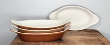 Vintage Set of 4 Hall Pottery #527 Au Gratin Baking Dishes in #1 Brown & White  