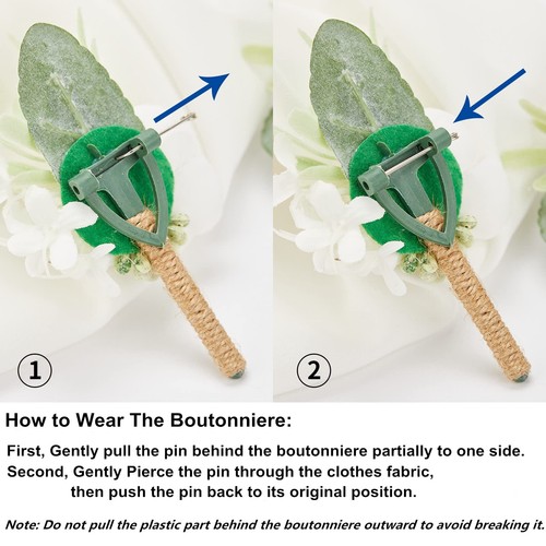 Ivory & Greenery Homecoming Boutonniere White Boutonniere for Men Wedding Set... - Picture 6 of 8