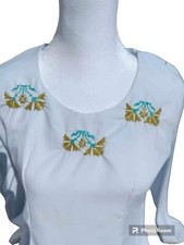 Women’s Elegant Light Blue Embroidered Dress Long Sleeve Casual Wear 