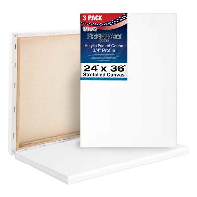3 Pack of US Art Supply 24'' x 36'' Acrylic Primed Cotton Stretched Canvas