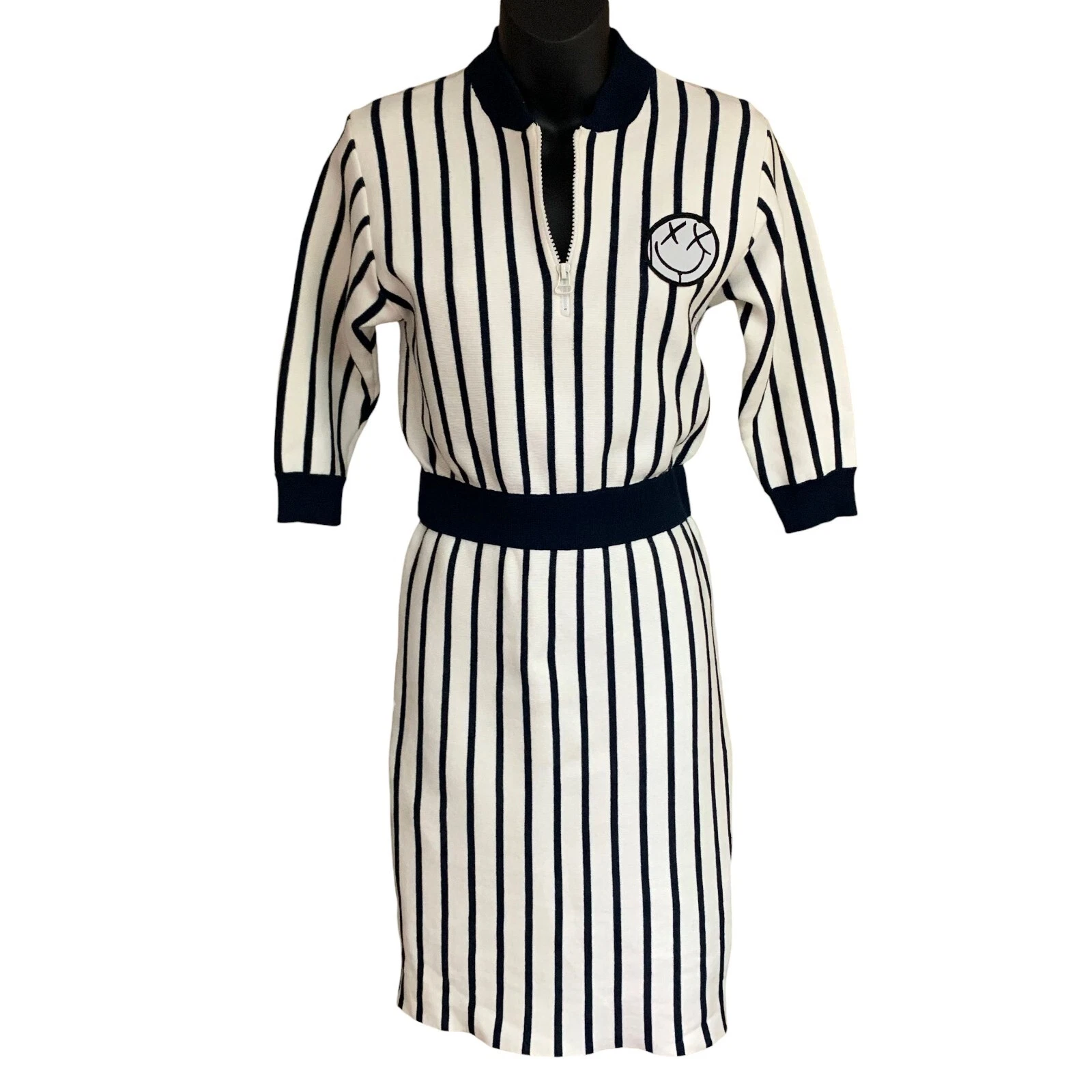 OFF WHITE Abito midi Dur BonBon bianco sporco blu navy misto cashmere maglia stretta donna taglia small