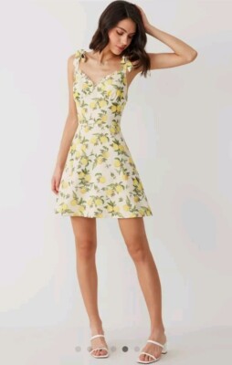 best shops for mini dresses Fellows Cotton Floral Ruffle Mini Dress, Coastline Blue