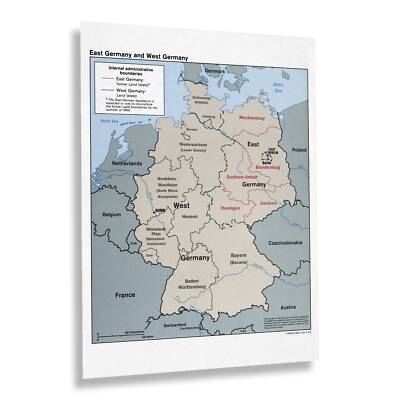 1990 East Germany & West Germany Map Print Wall Art Poster