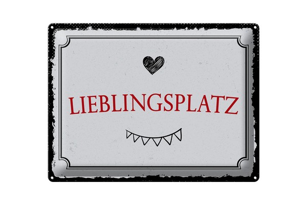 Blechschild Hinweis 30X40 Cm Lieblingsplatz Herz Girlande Deko Schild-image