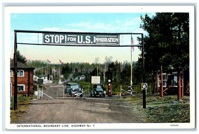 c1920's US Immigration Checkpoint International Boundary Line MN Postcard