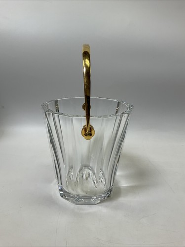 Baccarat crystal round decagon ice bucket w/ brushed gold handle, France - Picture 4 of 12