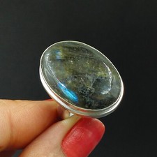 Natural Labradorite Oval Gemstone 925 Sterling Silver Proposal Women's Ring