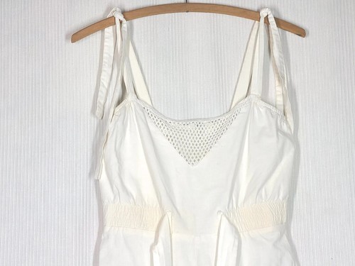 Vtg 80s Cotton Fishnet Jumpsuit XS S Tie Strap White Cinch Waist Zip Retro Rare - Picture 8 of 10