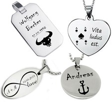 Massiv ID Anhänger in 4 Formen Dog Tag + Gravur nach Wunsch + Kette Edelstahl
