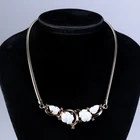 Vintage Crown Trifari Milk Glass Necklace - Missing Rhinestones - Chipped Stone