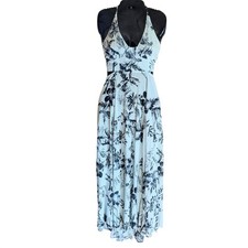 Free People Maxi Dress S Tropical Palm Halter Backless Cutout Boho Resort Beachy