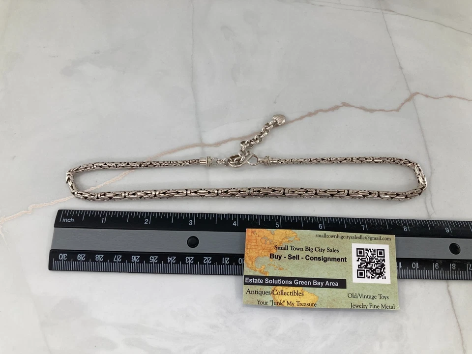 Collar Gancho Corazón Plata Esterlina Cadena Serpiente Bizantina Graduada Suarti BA Foto 3 de 4