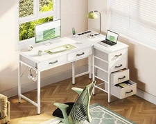 Casaottima L-Shaped Desk 42" w/ 6 Drawers, Power Outlets, Reversible for Home