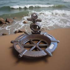 Coastal Cast Iron Anchor  Ship Wheel Soap Dish   Nautical Bathroom Decor Beach
