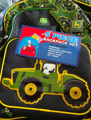NEW KIDS JOHN DEERE TRACTOR BOOKBAG BACKPACK 5 PIECE SET LUNCH BOX PENCIL CASE