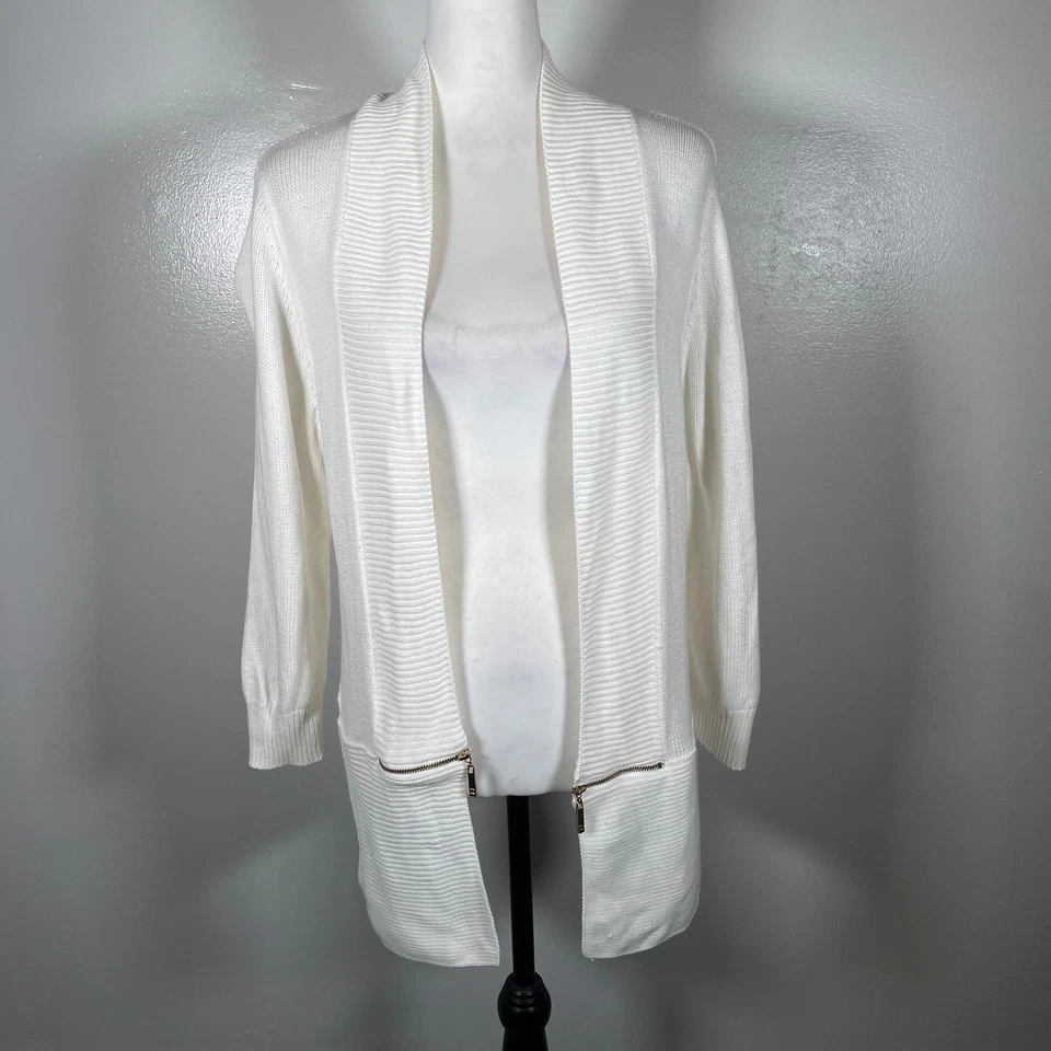 Cárdigan Suéter Ivanka Trump Para Mujer Marfil Algodón Tejido Manga Larga Frente Abierto S Foto 2 de 4