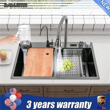 Kitchen Sink Double Basin Stainless Steel Sink Bowl W/ Pull-out Faucet