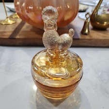 Vintage Jeanette Glass Poodle Powder Trinket Box Vanity Jar Iridescent Marigold