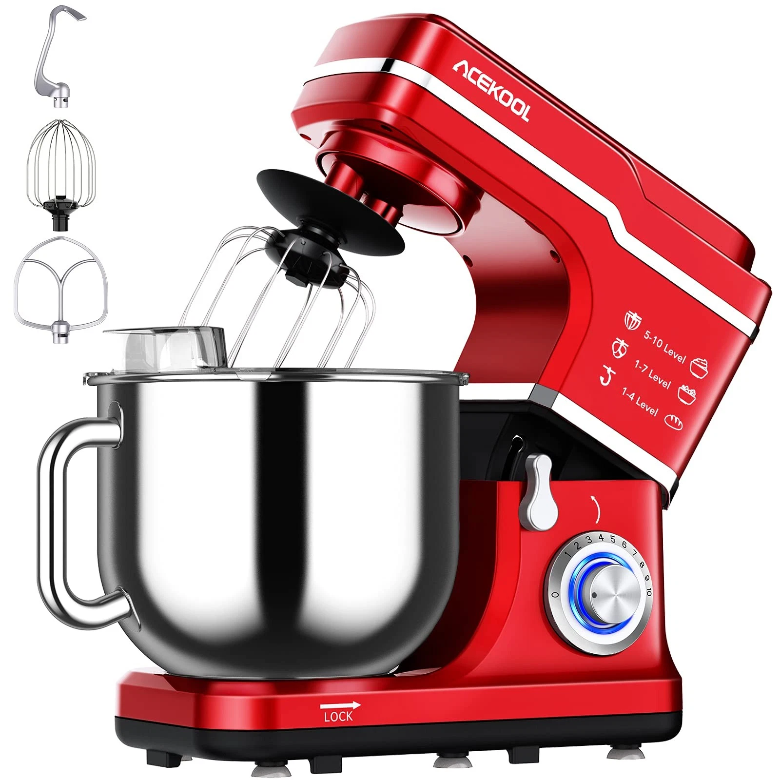 Acekool Stand Mixer 7.5QT 660W 10 Speed Tilt Head Red MK-5101
Opens in a new window or tab