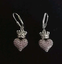 King Baby Studio Sterling Silver Heart Purple Pave Earrings Missing 1 Stone