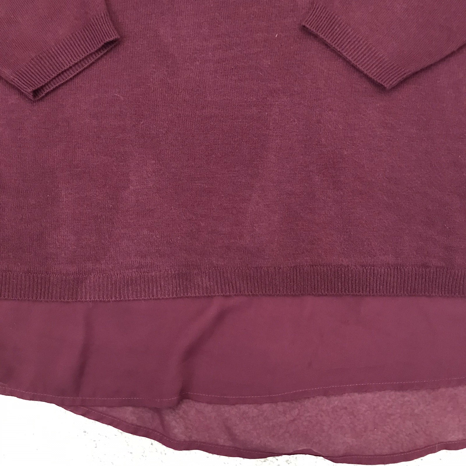 89th & Madison Split Back Sweater Womens 1X Burgundy Layered Sheer Hem Flowy