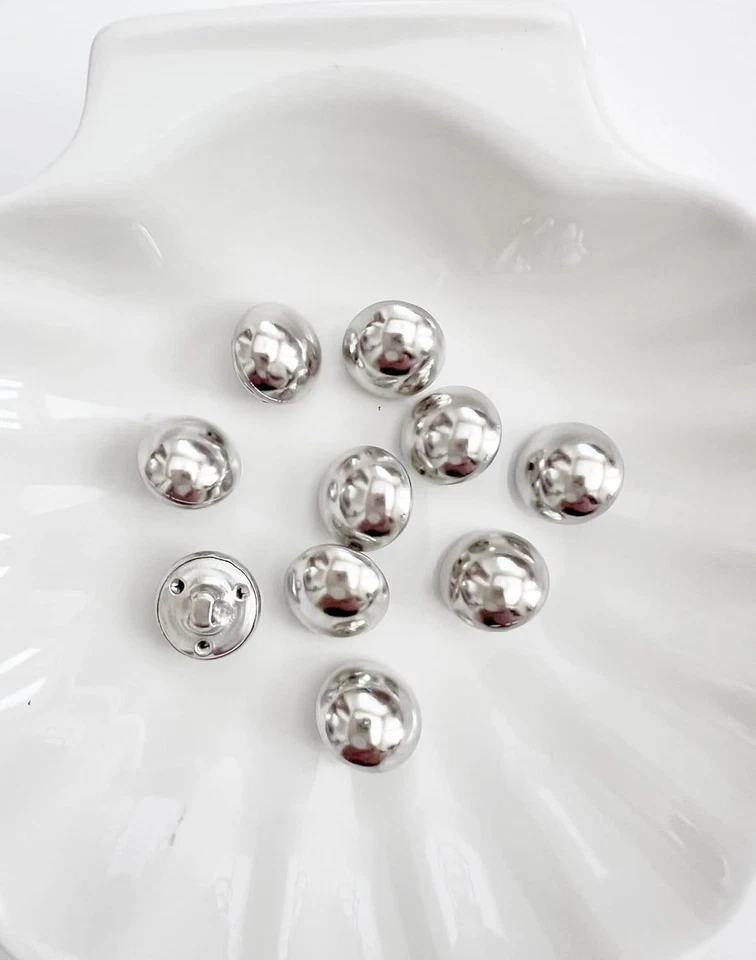 10PC  Silver Simple Dome Metal Buttons Sew on Buttons 15mm - Image 2 of 3