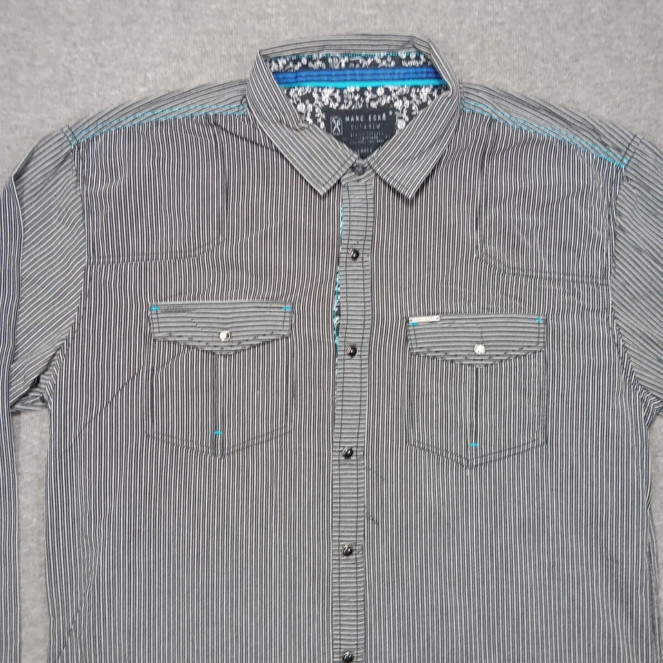 Marc Ecko Cut & Sew Shirt Mens 2XL Black Stripe Long Sleeve Floral Elbow Patches - Image 4 of 4