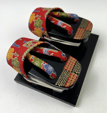 Vintage Japanese Traditional Sandals Wooden Lacquered Black Clogs 3.5"