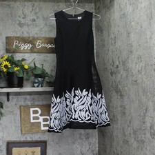 DKNY Womens Embroidered Mesh Sleeveless Fit Flare A-line Dress Black / Ivory 2