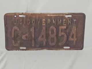 Antique US Government License Plate