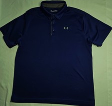 Mens Under Armour Loose Heat Gear Short Sleeve Blue Polo Shirt Size 2XL XXL