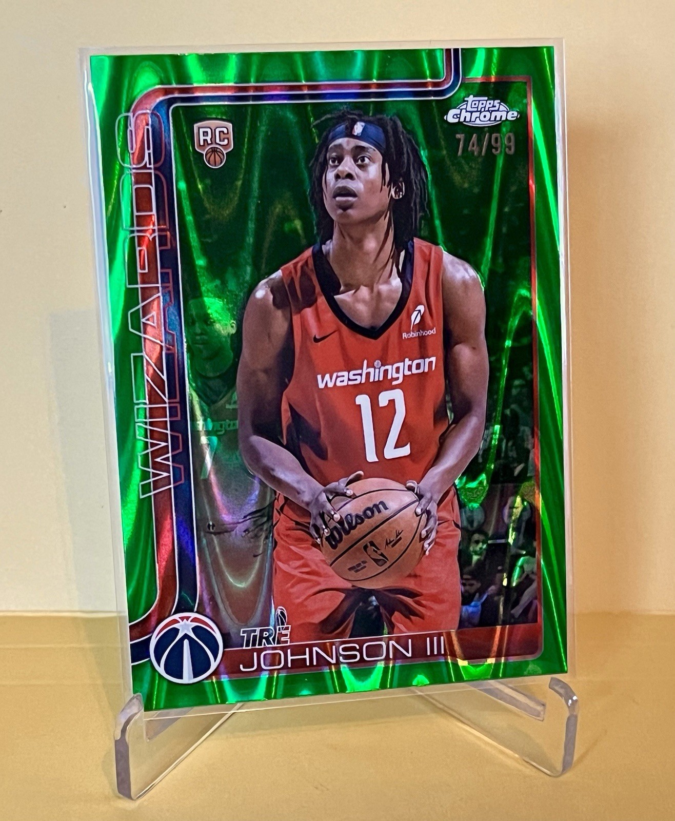 2025-26 Topps Chrome Tre Johnson III #256 (RC) Green RayWave Refractor /99