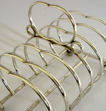 HUGE 266g RARE LARGE ENGLISH STERLING SILVER SIX SLICE TOAST RACK 1945 ART DECO