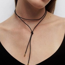 2mm Leather Bow Necklace Versatile Long Necklace Pendants Available