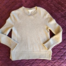 Rachel Zoe 100% Cashmere 2-Ply Cashmere Gray Crew Neck Slit  Sweater Size Large