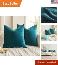 Elegant Teal Velvet Throw Pillow Covers 20x20 inch, Pack of 2 - Luxury Decor