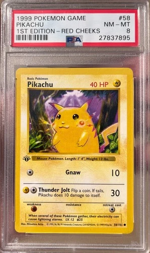 Pokemon Pikachu Base Set Shadowless 1st Edition Red Cheeks #58 PSA 8