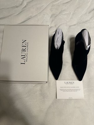 Lauren Ralph Lauren Lizie Bootie Black Velvet Zip Ankle Pointed Toe 8 B