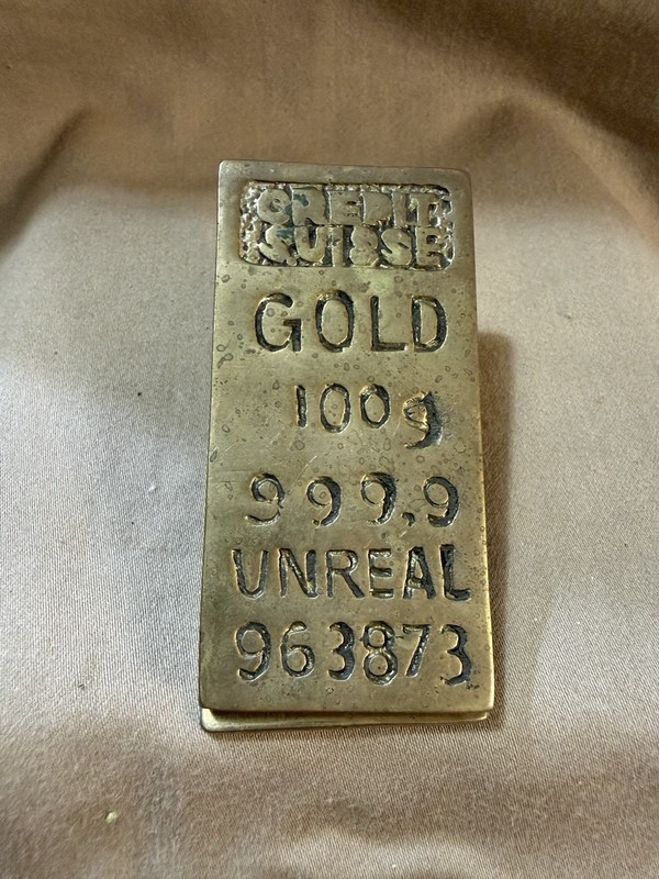 Novelty Brass Replica Of Gold Bar -  Paperweight Clip
